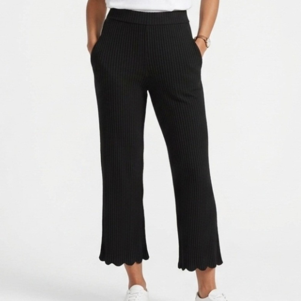 Eileen Fisher Ribbed Knit Tencel Crop Pant Pockets Lagenlook Minimalist Black S